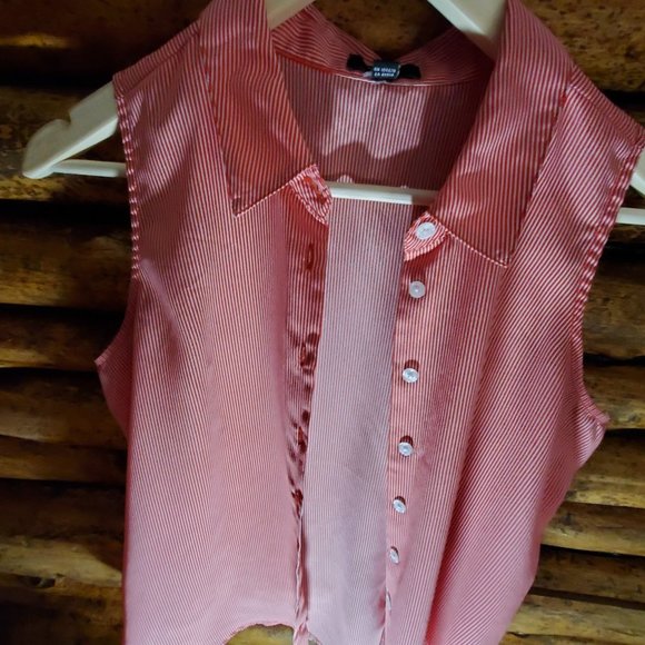 Pinstriped Button Up Sleeveless Blouse in Medium - Picture 8 of 8